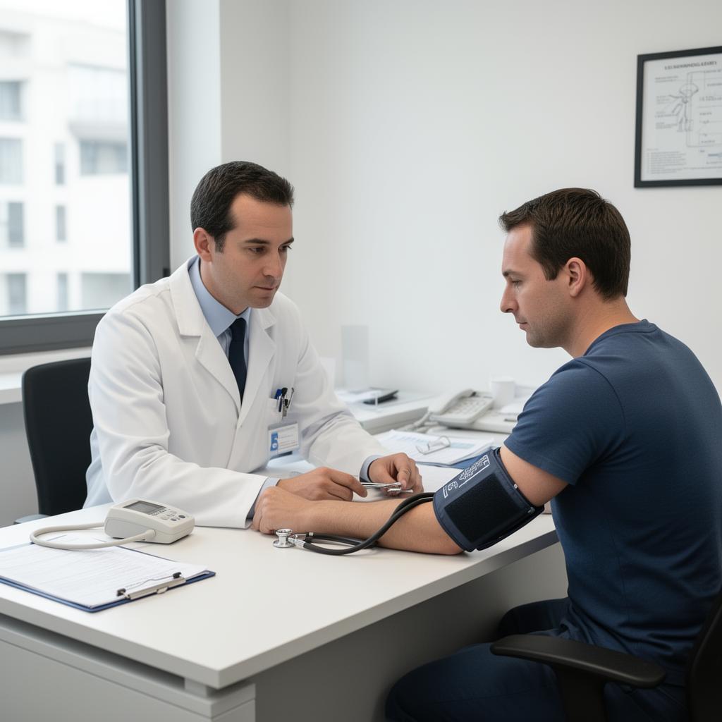 Médecin du travail examinant un électricien lors d'une visite médicale pour habilitation électrique 2026